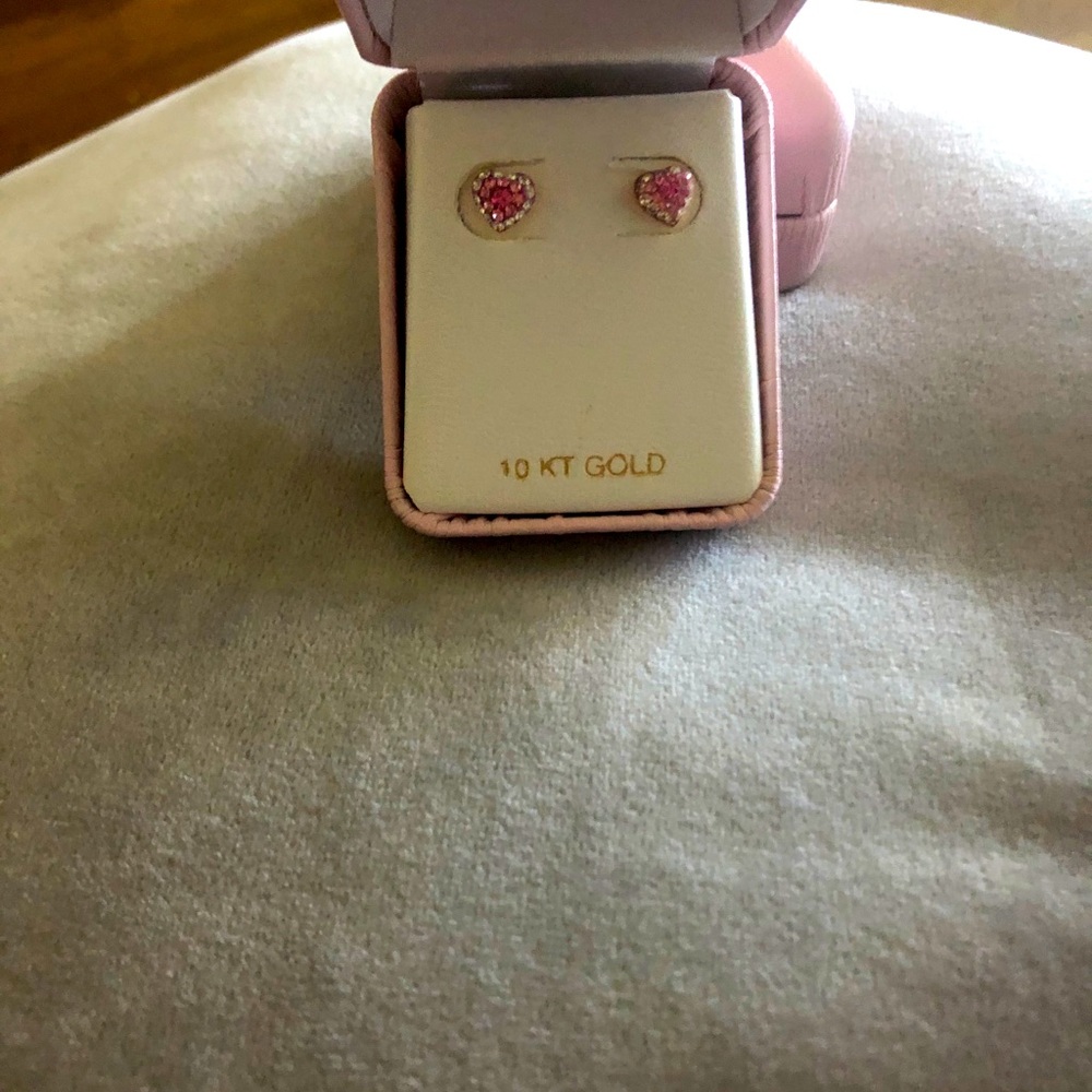 10k Pink Heart Zirconium Earrings